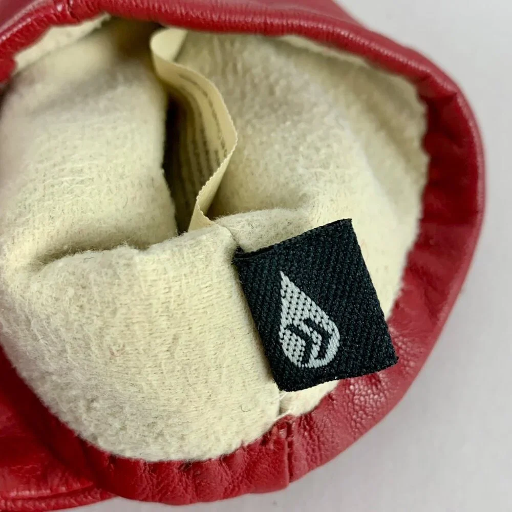 Stylish Red Genuine Leather Womens Winter Gloves Soft Polyester Lining Size 8